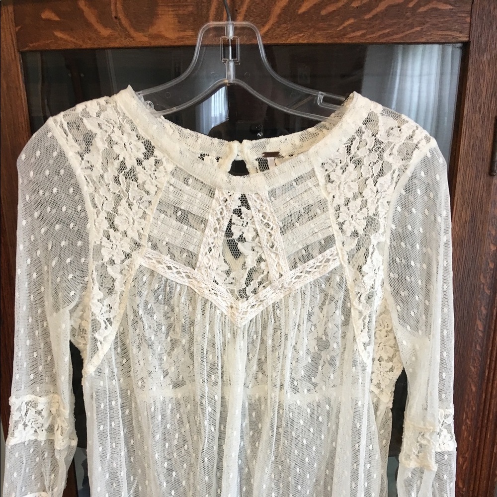Free People Ivory Lace Ruffled Top